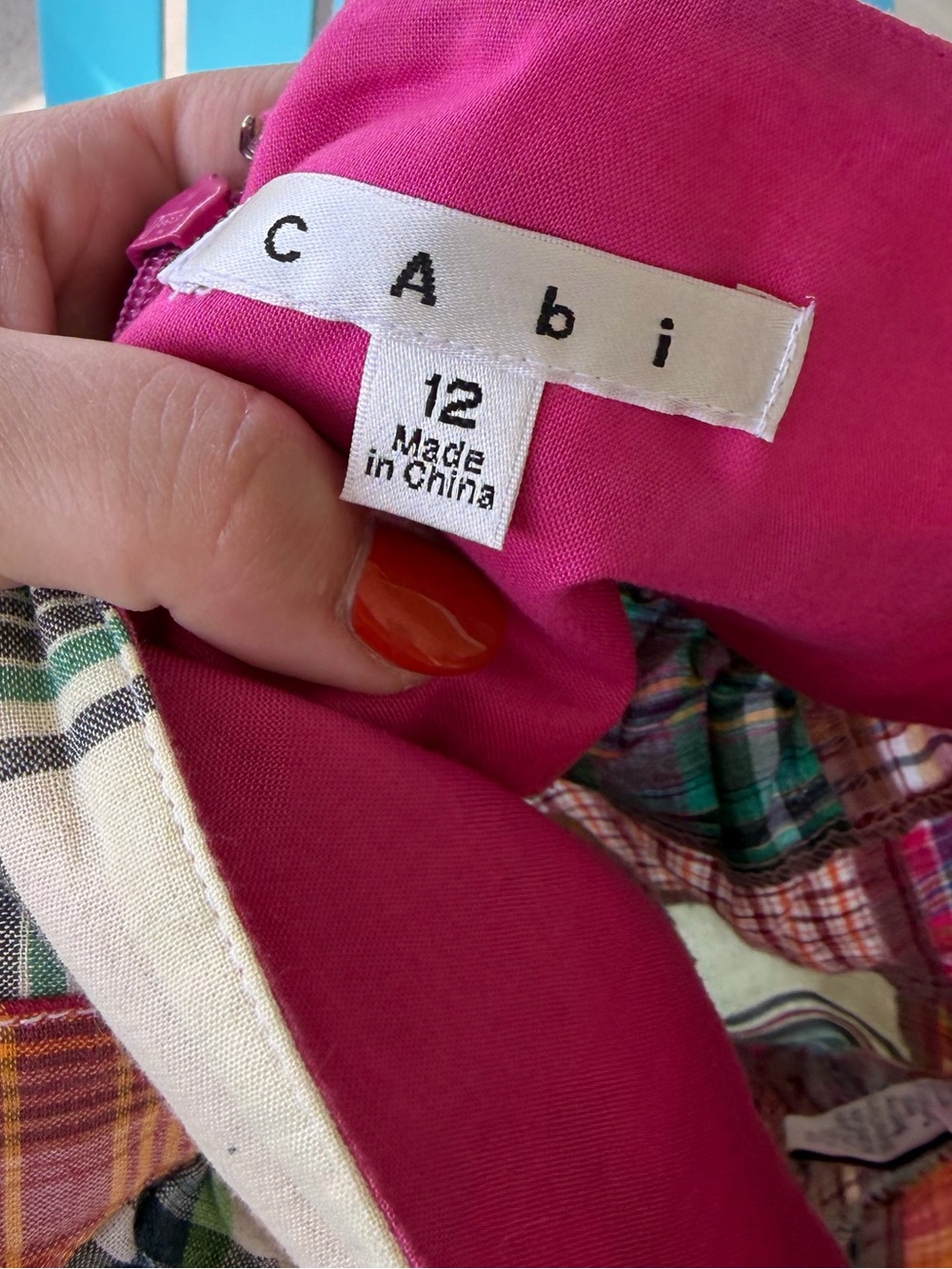 Vintage 90s Cabi patchwork madras plaid multi color rainbow cotton skirt boho - Picture 8 of 8